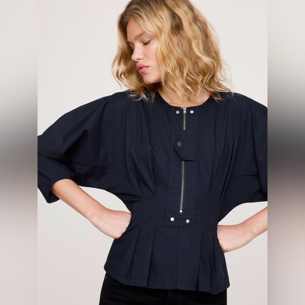 NWT Banana Republic Stretch Cotton Peplum Utility Blouse Size S